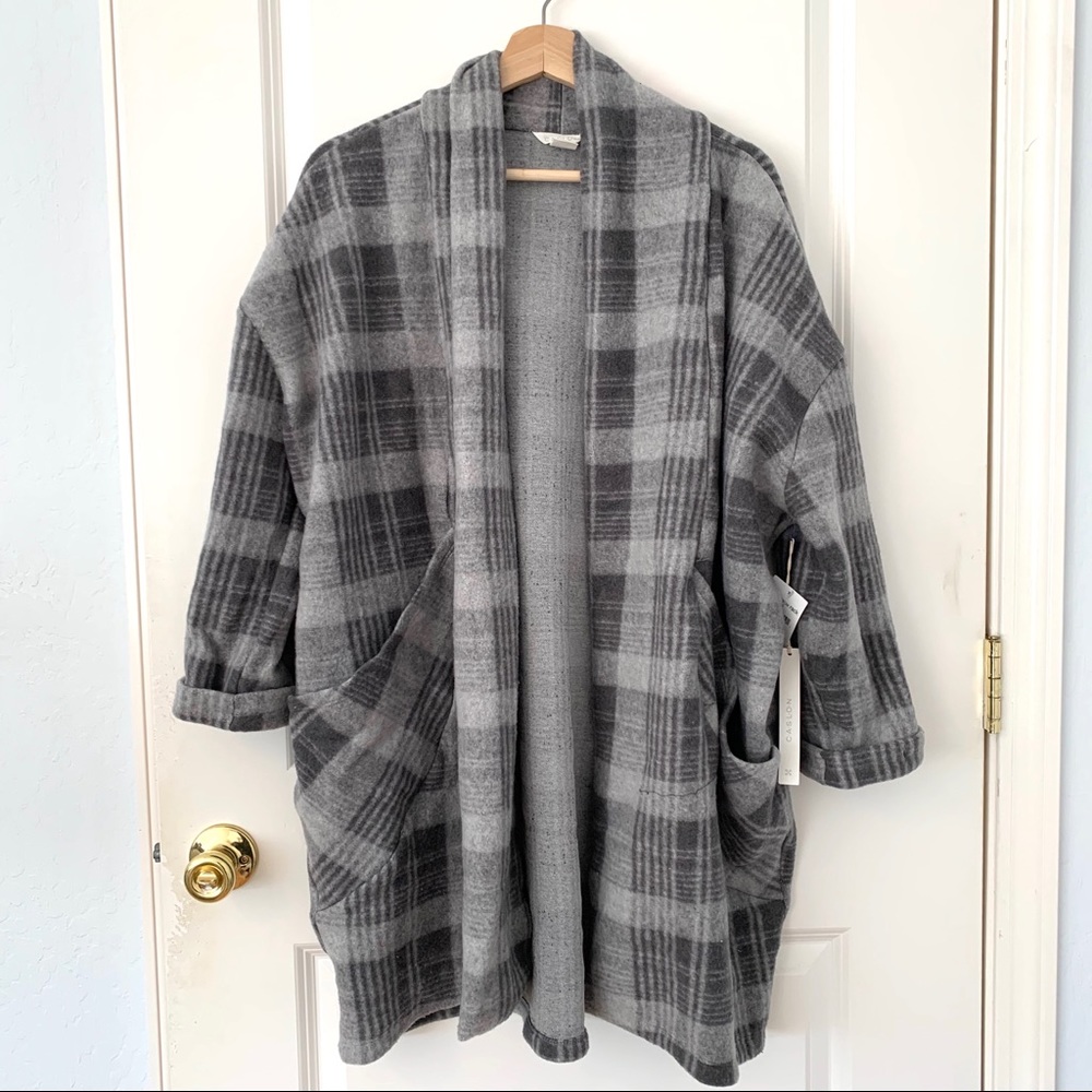 Caslon Gray Oversized Plaid Coat Cardigan